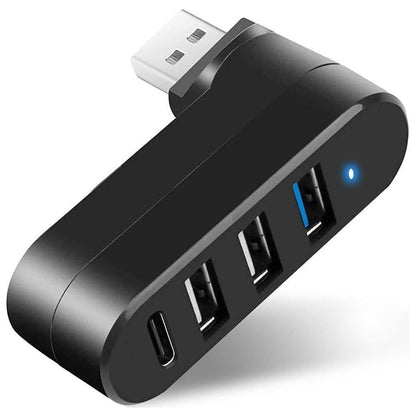 4-Port USB 3.0 Hub 180-Degree Rotating USB Splitter for Laptop Car Black V1263-JX-7253-1