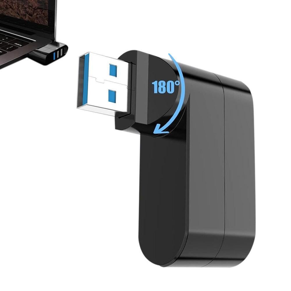 4-Port USB 3.0 Hub 180-Degree Rotating USB Splitter for Laptop Car Black V1263-JX-7253-1