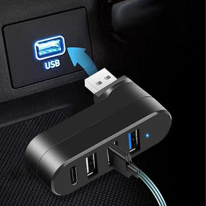 4-Port USB 3.0 Hub 180-Degree Rotating USB Splitter for Laptop Car Black V1263-JX-7253-1