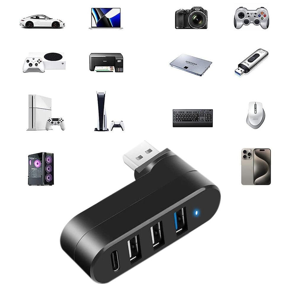 4-Port USB 3.0 Hub 180-Degree Rotating USB Splitter for Laptop Car Black V1263-JX-7253-1