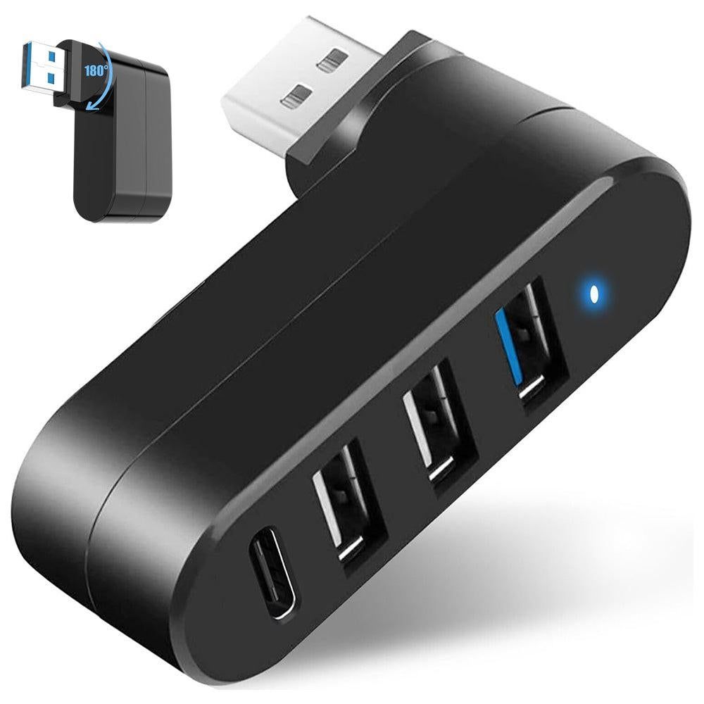 4-Port USB 3.0 Hub 180-Degree Rotating USB Splitter for Laptop Car Black V1263-JX-7253-1