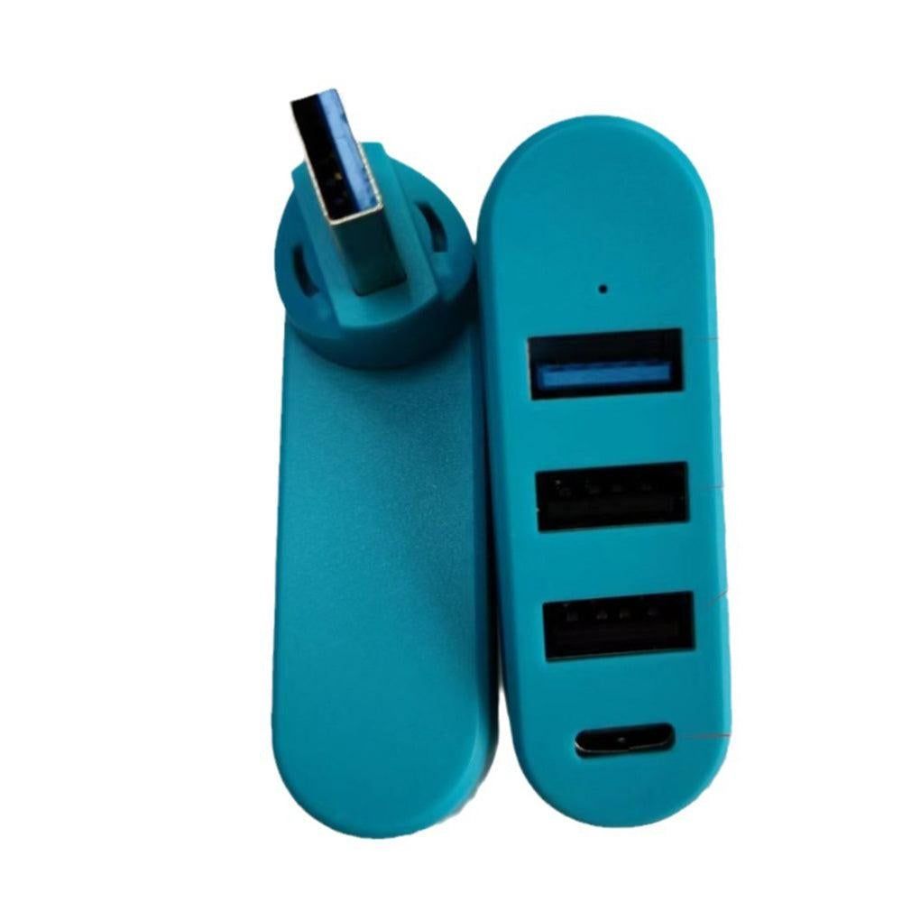4-Port USB 3.0 Hub 180-Degree Rotating USB Splitter for Laptop Car Blue V1263-JX-7253-2