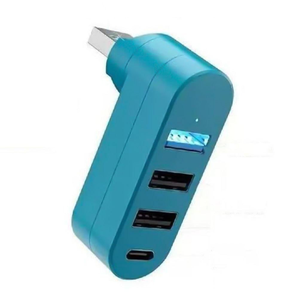4-Port USB 3.0 Hub 180-Degree Rotating USB Splitter for Laptop Car Blue V1263-JX-7253-2