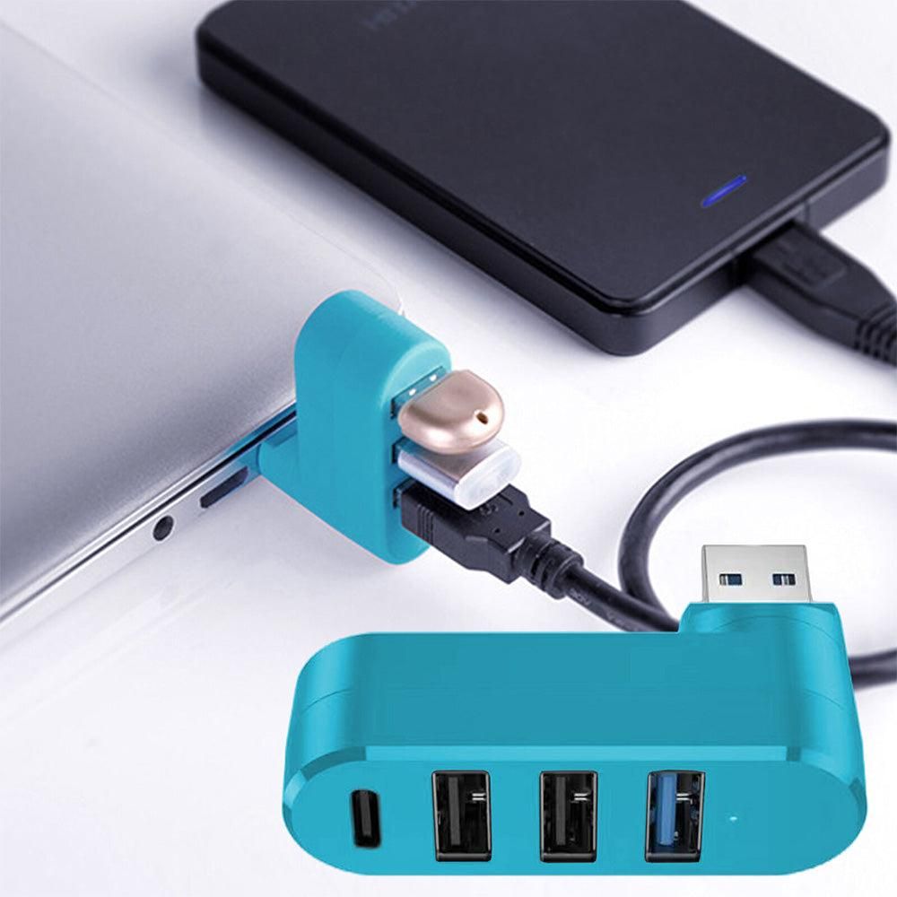 4-Port USB 3.0 Hub 180-Degree Rotating USB Splitter for Laptop Car Blue V1263-JX-7253-2