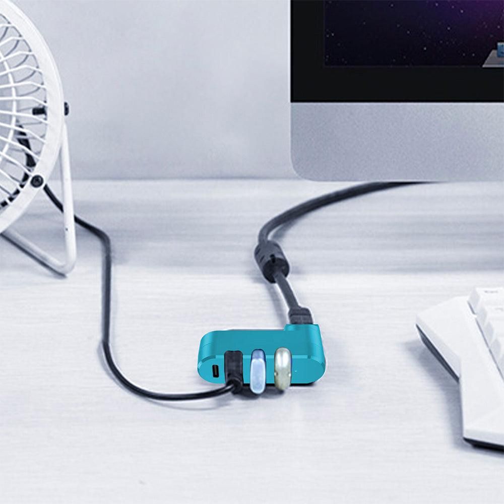 4-Port USB 3.0 Hub 180-Degree Rotating USB Splitter for Laptop Car Blue V1263-JX-7253-2