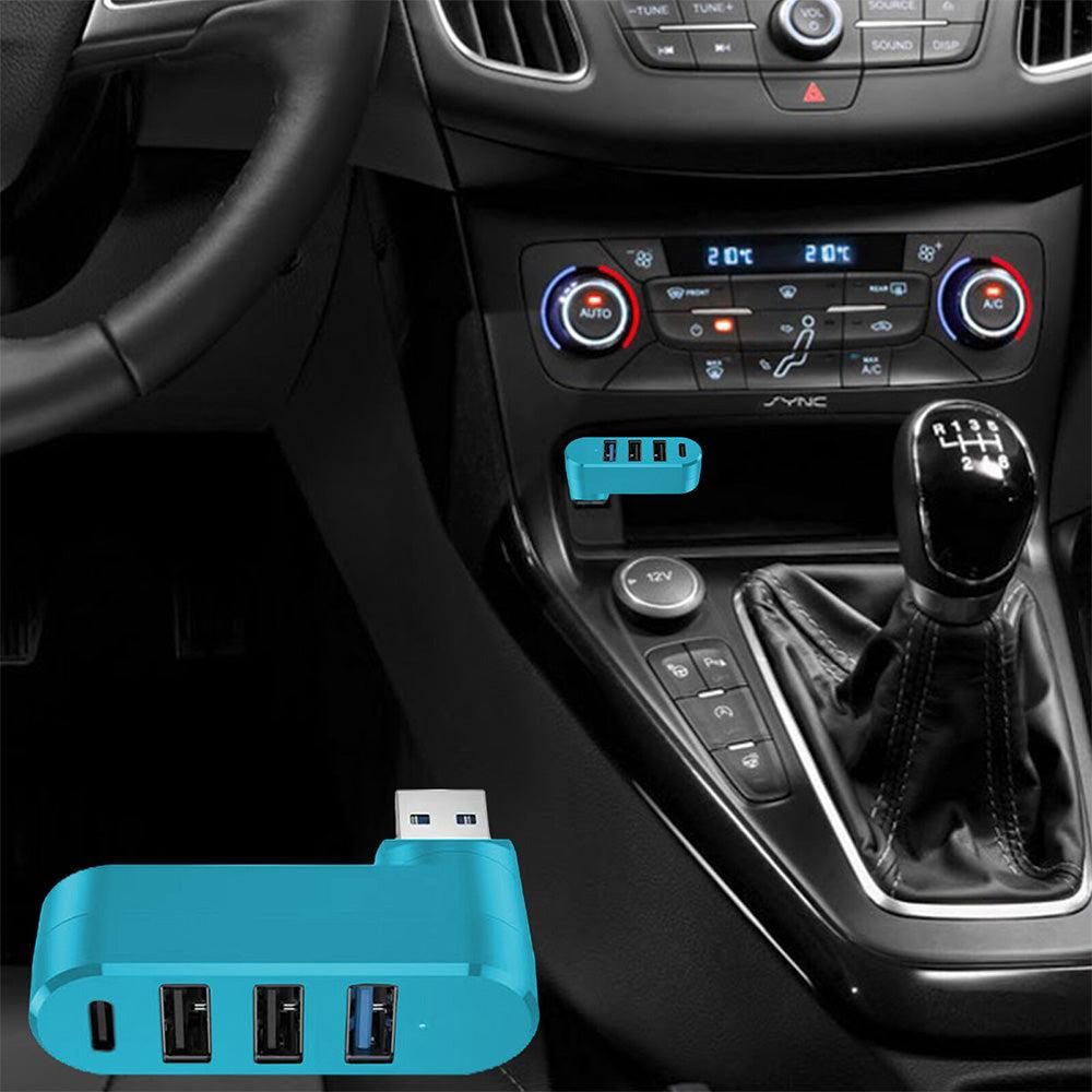 4-Port USB 3.0 Hub 180-Degree Rotating USB Splitter for Laptop Car Blue V1263-JX-7253-2