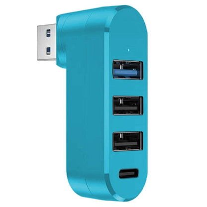 4-Port USB 3.0 Hub 180-Degree Rotating USB Splitter for Laptop Car Blue V1263-JX-7253-2