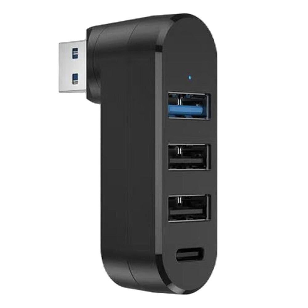 4-Port USB 3.0 Hub 180-Degree Rotating USB Splitter for Laptop Car Blue V1263-JX-7253-2