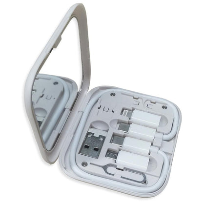 6-in-1 Cable Organizer Multifunctional Storage Box with Mirror for Travel Pink V1263-JX-7254-1