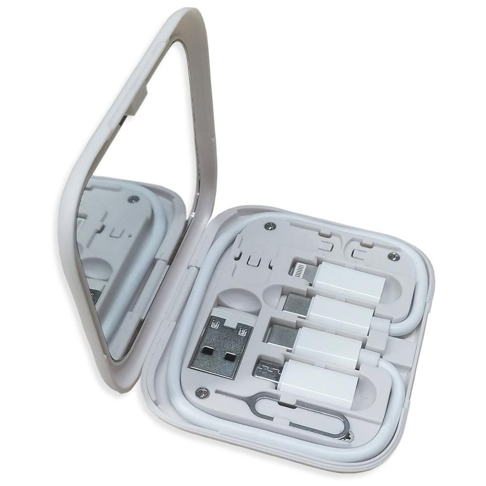 6-in-1 Cable Organizer Multifunctional Storage Box with Mirror for Travel White V1263-JX-7254-2