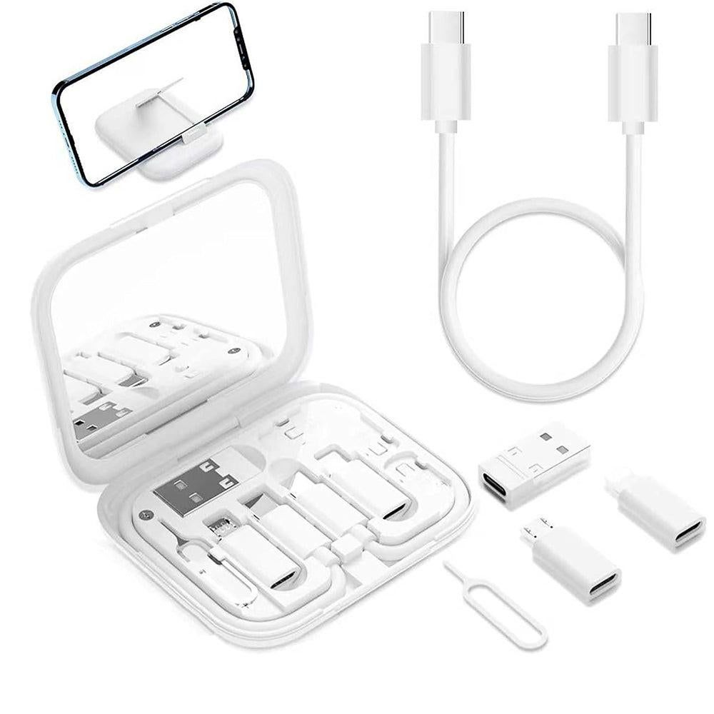 6-in-1 Cable Organizer Multifunctional Storage Box with Mirror for Travel White V1263-JX-7254-2