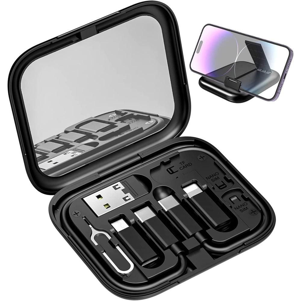 6-in-1 Cable Organizer Multifunctional Storage Box with Mirror for Travel White V1263-JX-7254-2