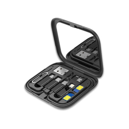 6-in-1 Cable Organizer Multifunctional Storage Box with Mirror for Travel Black V1263-JX-7254-3