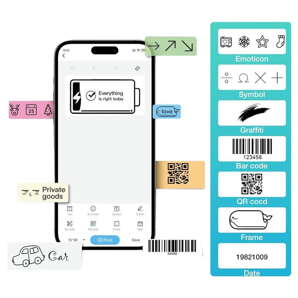 Portale Label Printer Wireless Bluetooth Label Maker Machine with Label Paper White V1263-JX-7263-2