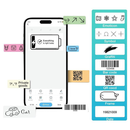 Portale Label Printer Wireless Bluetooth Label Maker Machine with Label Paper White V1263-JX-7263-2