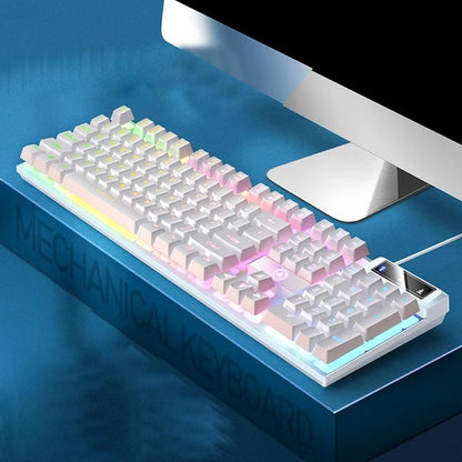 104 Keys Gaming Keyboard Wired Backlit Keyboard White V1263-JX-7265-2