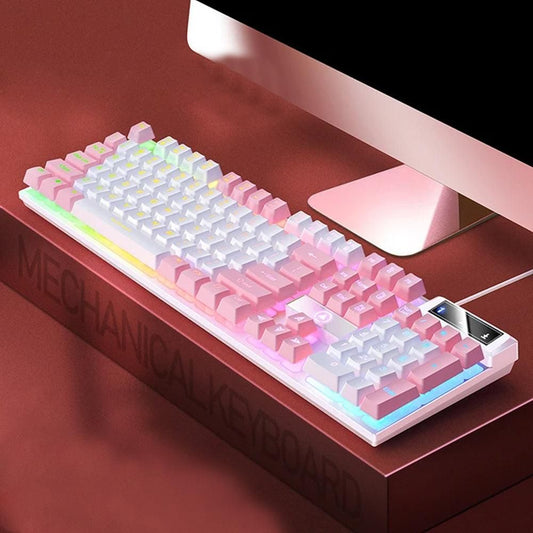 104 Keys Gaming Keyboard Wired Backlit Keyboard Pink V1263-JX-7265-3