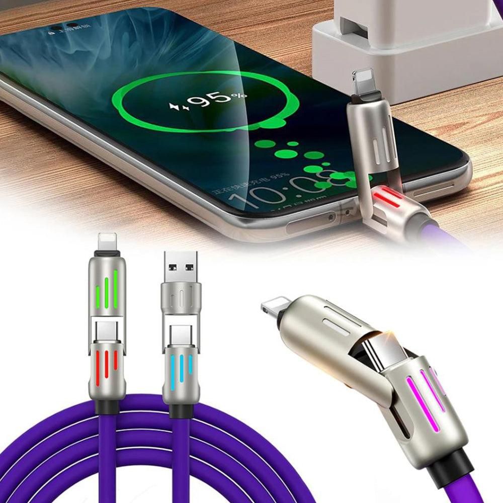 240W 4 in 1 Charging Cable For Apple Android Lightning Cable USB Type-C Purple V1263-JX-7266