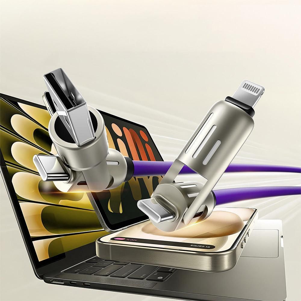 240W 4 in 1 Charging Cable For Apple Android Lightning Cable USB Type-C Purple V1263-JX-7266