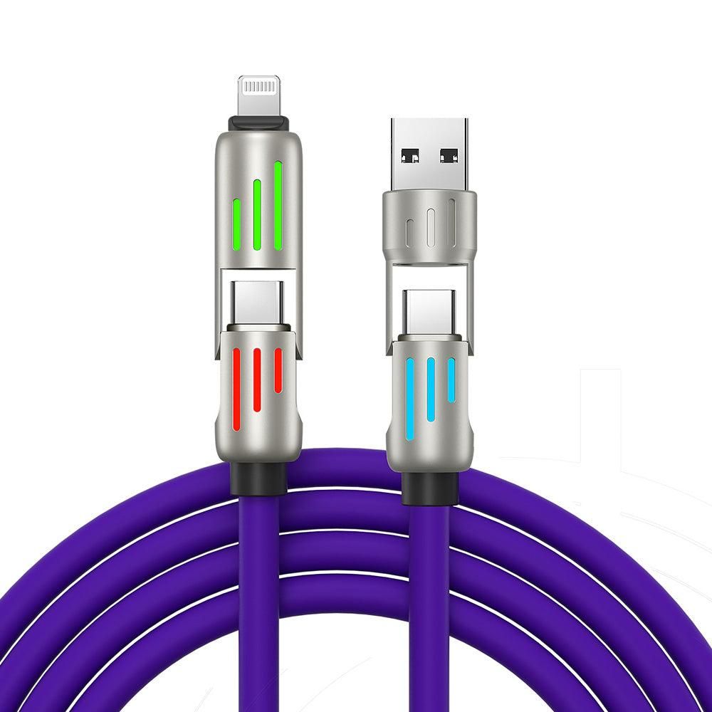 240W 4 in 1 Charging Cable For Apple Android Lightning Cable USB Type-C Purple V1263-JX-7266