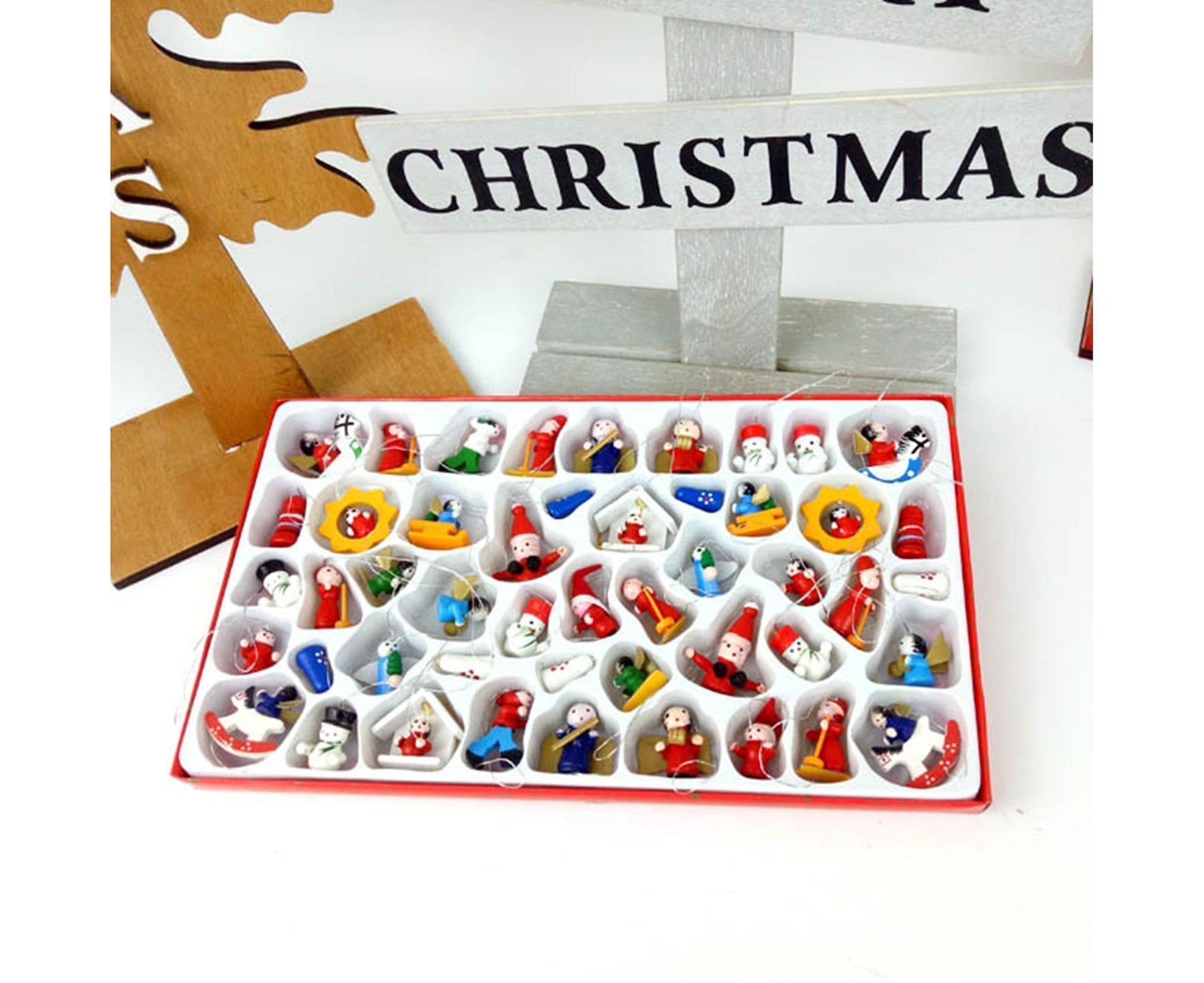 48Pcs Xmas Pendants Multi Shapes Wooden-Multicolor V1263-JX-727