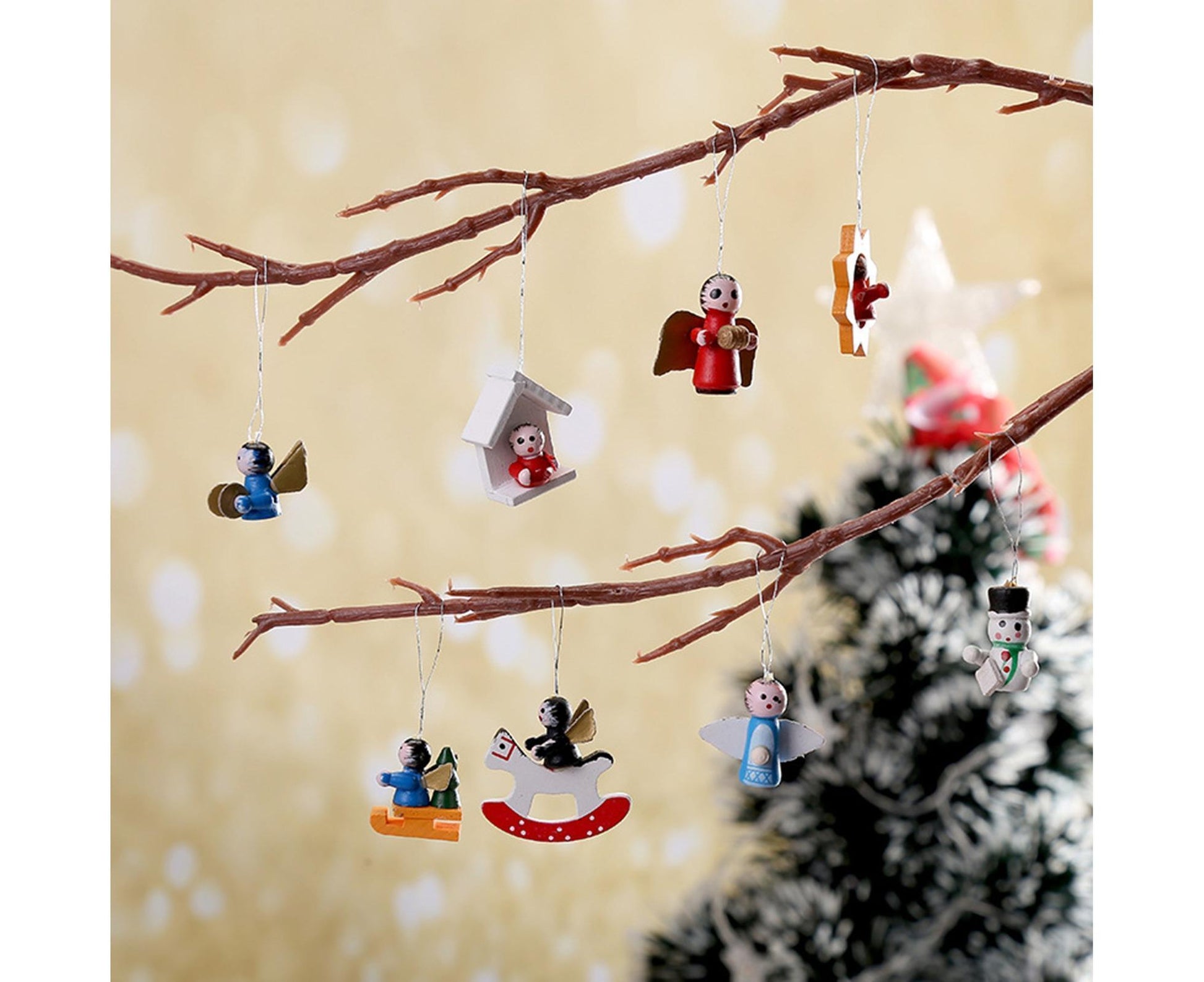 48Pcs Xmas Pendants Multi Shapes Wooden-Multicolor V1263-JX-727