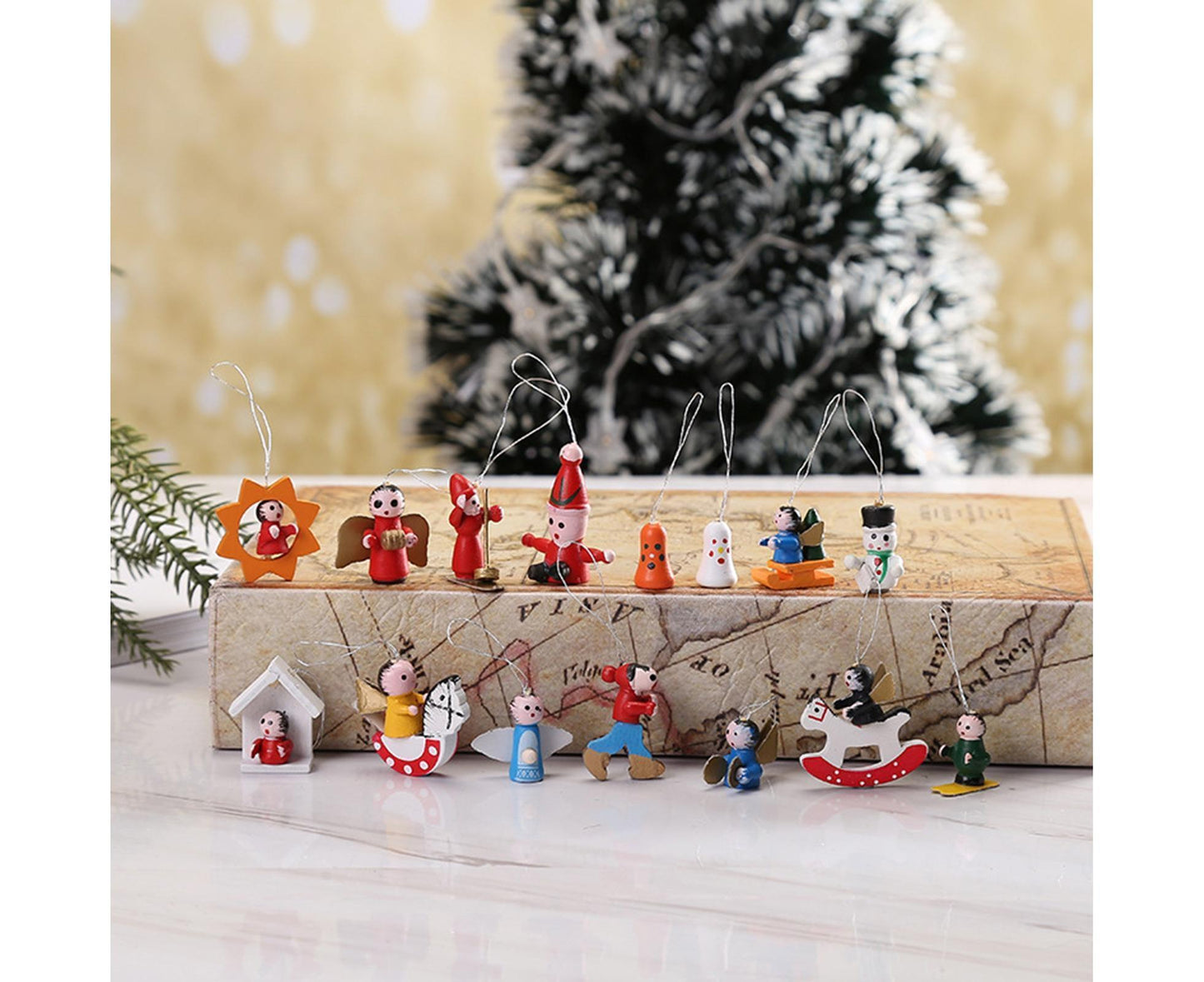 48Pcs Xmas Pendants Multi Shapes Wooden-Multicolor V1263-JX-727