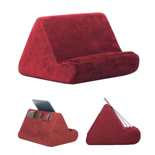Multi-Angle Tablet Holder Compatible with iPads Lazy Holder Stand for Bed and Desk with 2 Pockets Wine Red V1263-JX-7272-1