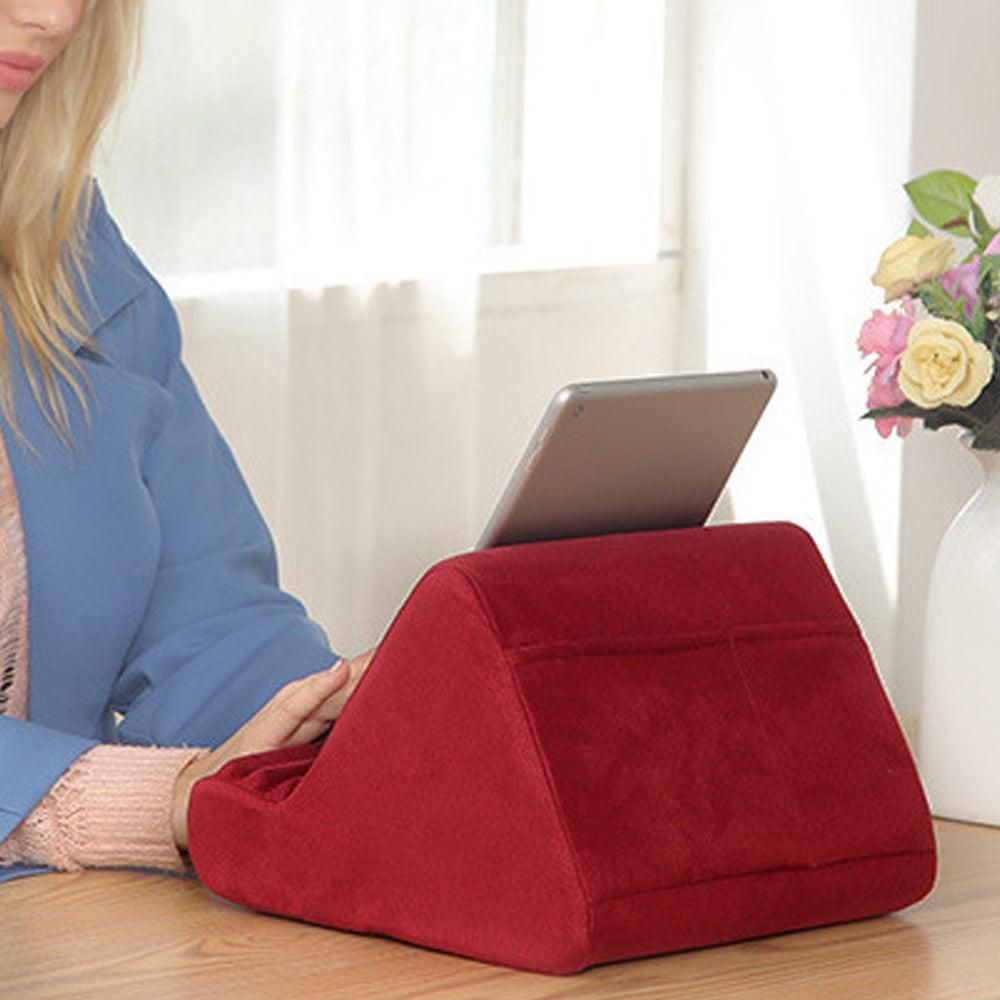 Multi-Angle Tablet Holder Compatible with iPads Lazy Holder Stand for Bed and Desk with 2 Pockets Wine Red V1263-JX-7272-1