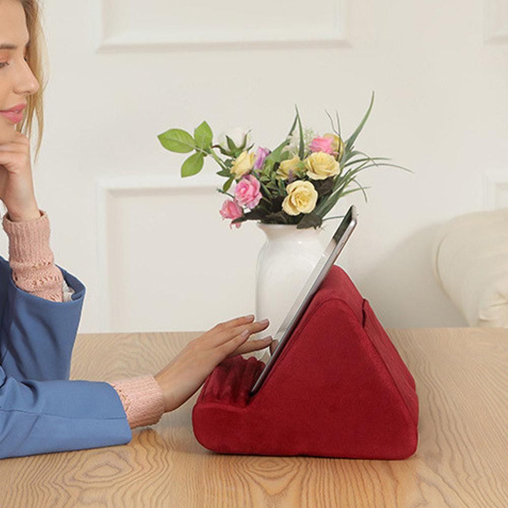 Multi-Angle Tablet Holder Compatible with iPads Lazy Holder Stand for Bed and Desk with 2 Pockets Wine Red V1263-JX-7272-1