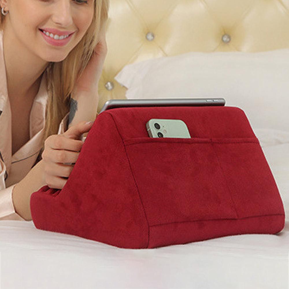 Multi-Angle Tablet Holder Compatible with iPads Lazy Holder Stand for Bed and Desk with 2 Pockets Wine Red V1263-JX-7272-1