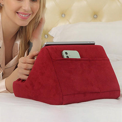 Multi-Angle Tablet Holder Compatible with iPads Lazy Holder Stand for Bed and Desk with 2 Pockets Wine Red V1263-JX-7272-1