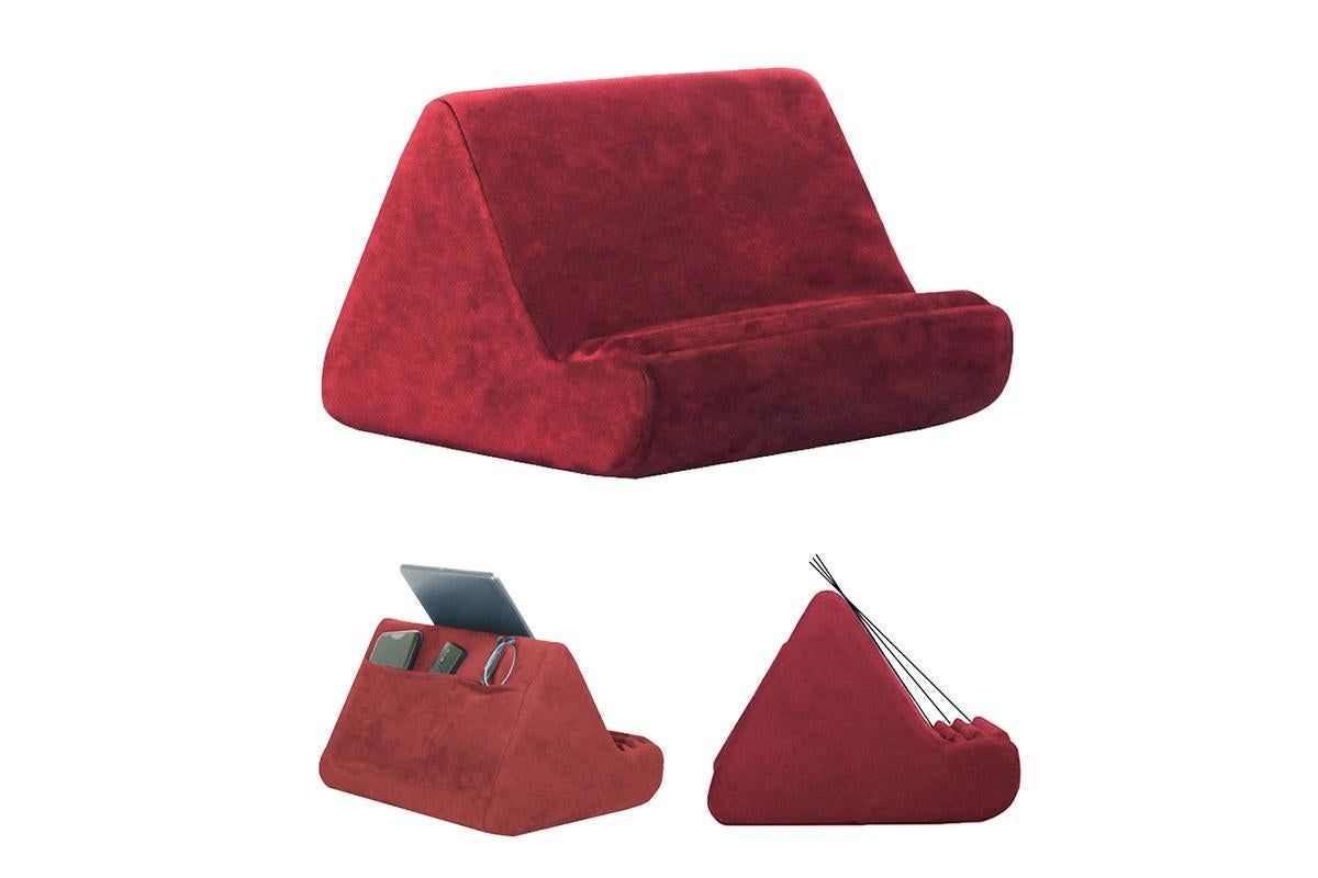 Multi-Angle Tablet Holder Compatible with iPads Lazy Holder Stand for Bed and Desk with 2 Pockets Wine Red V1263-JX-7272-1