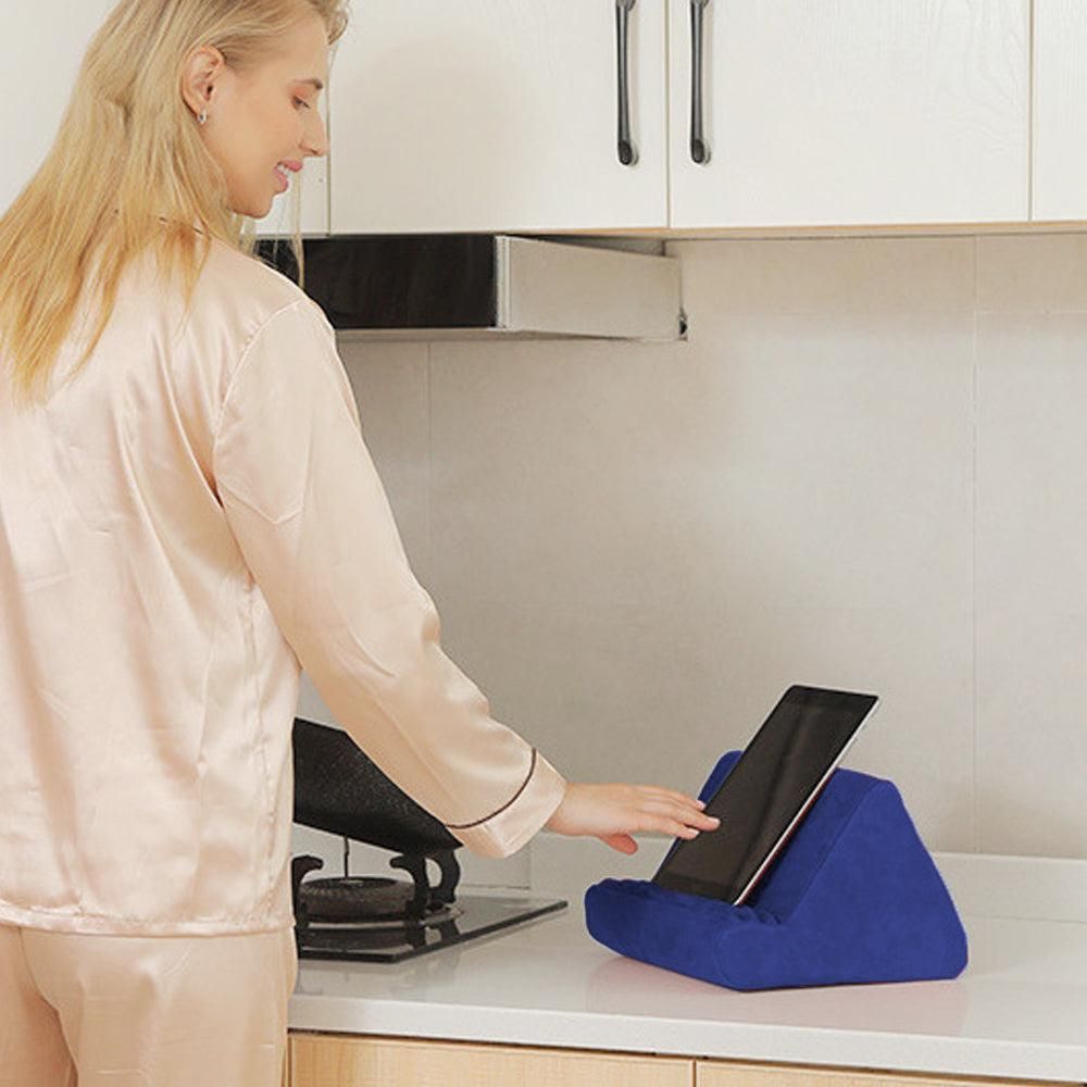 Multi-Angle Tablet Holder Compatible with iPads Lazy Holder Stand for Bed and Desk with 2 Pockets Blue V1263-JX-7272-2