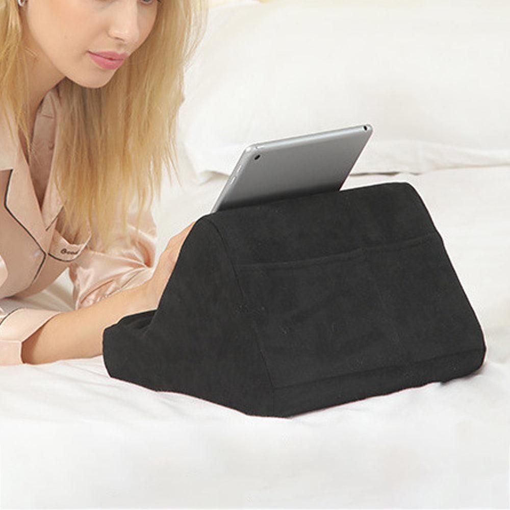 Multi-Angle Tablet Holder Compatible with iPads Lazy Holder Stand for Bed and Desk with 2 Pockets Black V1263-JX-7272-4