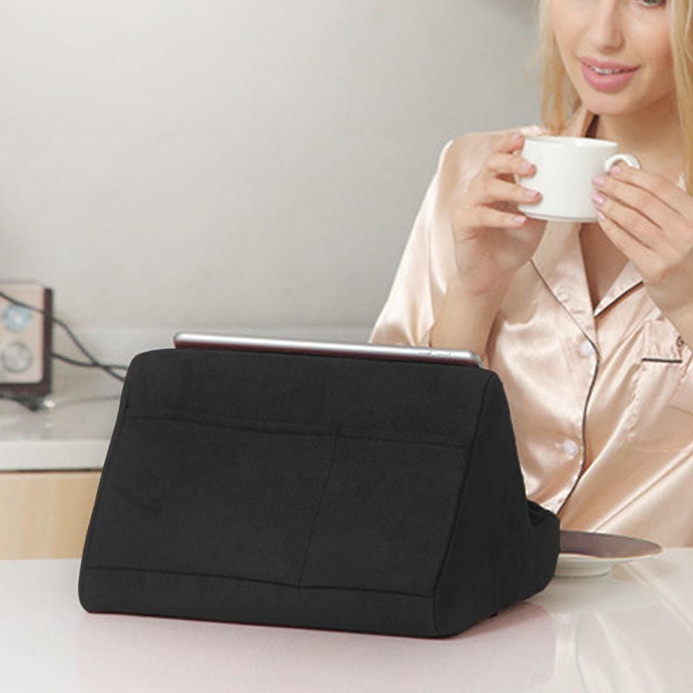 Multi-Angle Tablet Holder Compatible with iPads Lazy Holder Stand for Bed and Desk with 2 Pockets Black V1263-JX-7272-4