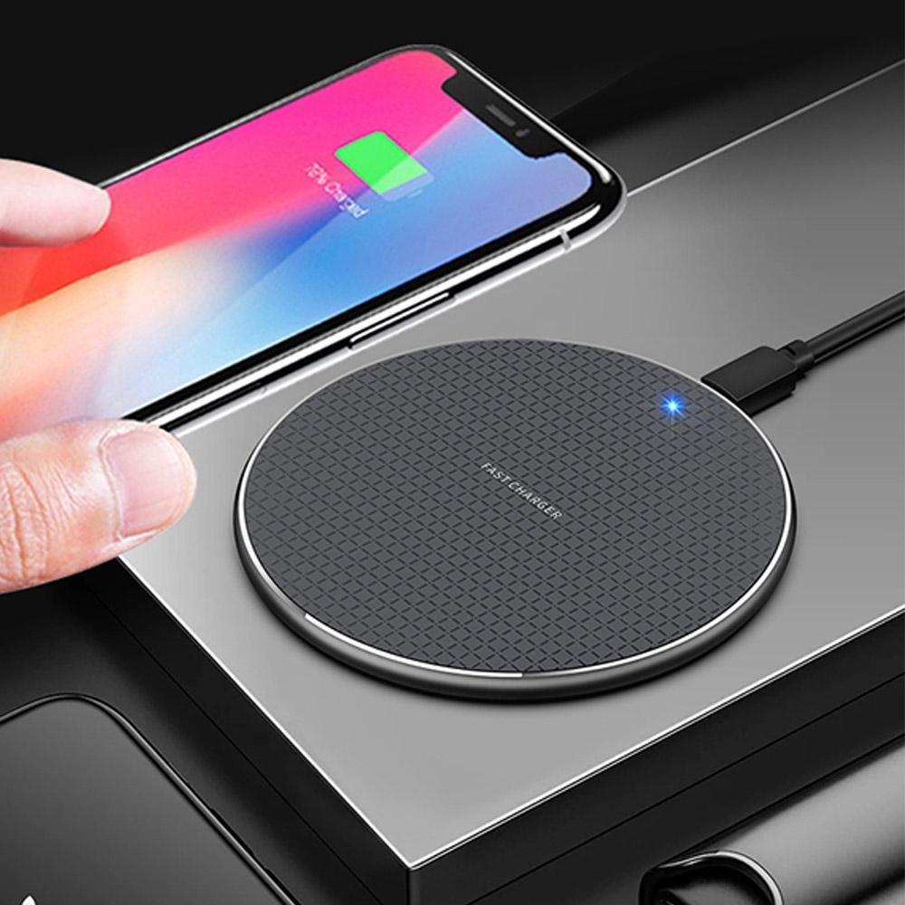 10W Qi Wireless Fast Charger with 1m USB Charging Cable for Smartphones - Black V1263-JX-7282-2