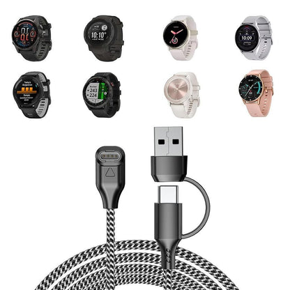 2 in 1 Charger Cable Compatible With Garmin Fenix Venu Forerunner USB A and C Ports V1263-JX-7285