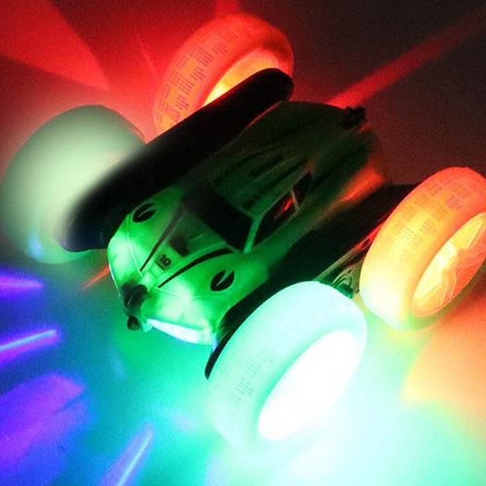 2.4 GHZ Remote Control Stunt Car 4WD Double Sided Rotating Crawler with Headlights Green V1263-JX-7290-1