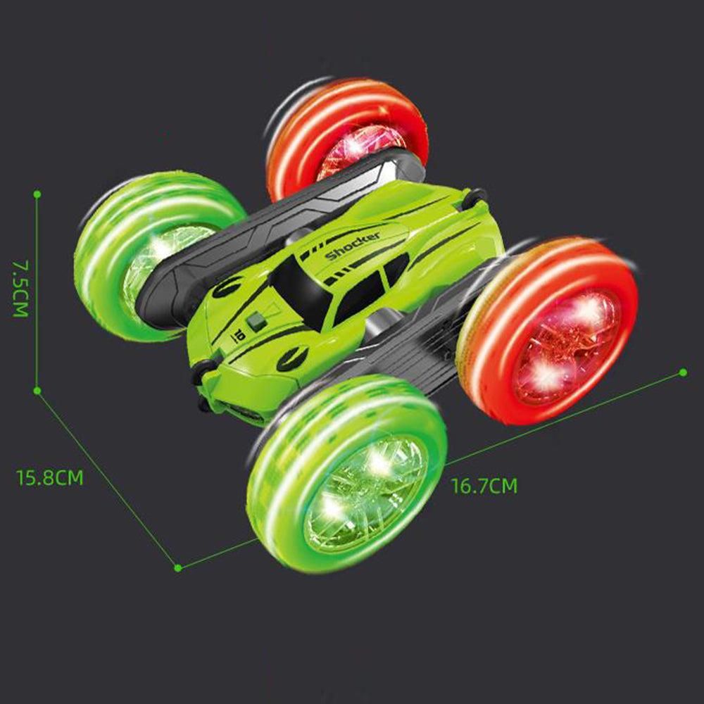 2.4 GHZ Remote Control Stunt Car 4WD Double Sided Rotating Crawler with Headlights Green V1263-JX-7290-1