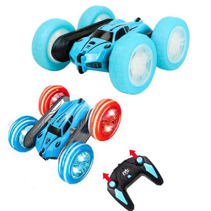 2.4 GHZ Remote Control Stunt Car 4WD Double Sided Rotating Crawler with Headlights Blue V1263-JX-7290-2