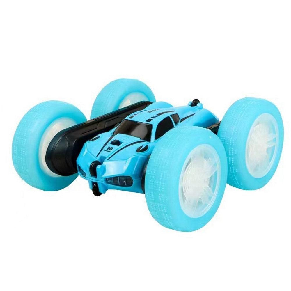 2.4 GHZ Remote Control Stunt Car 4WD Double Sided Rotating Crawler with Headlights Blue V1263-JX-7290-2