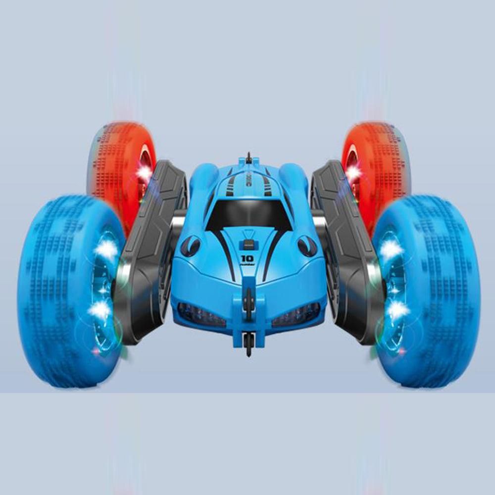 2.4 GHZ Remote Control Stunt Car 4WD Double Sided Rotating Crawler with Headlights Blue V1263-JX-7290-2