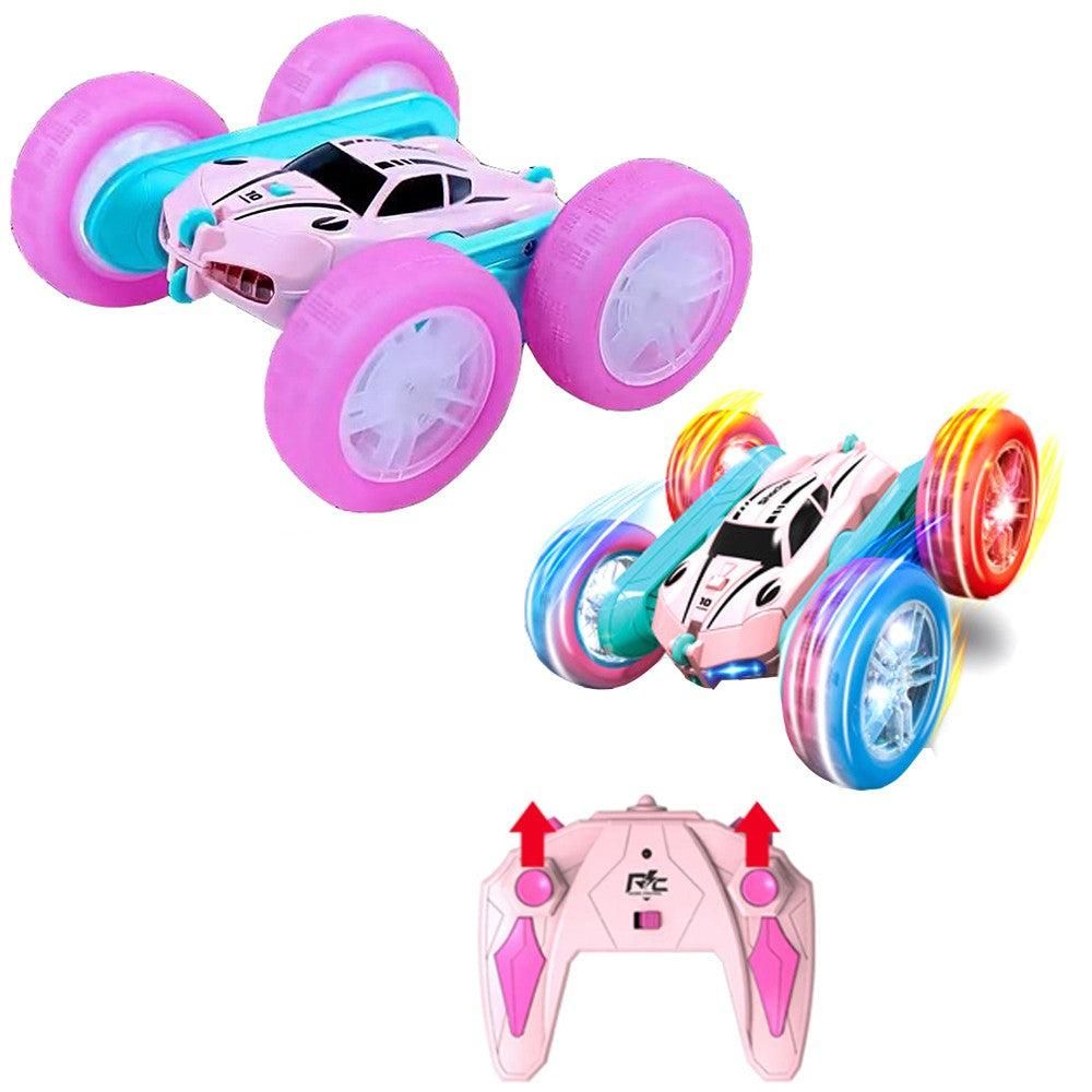 2.4 GHZ Remote Control Stunt Car 4WD Double Sided Rotating Crawler with Headlights Blue V1263-JX-7290-2
