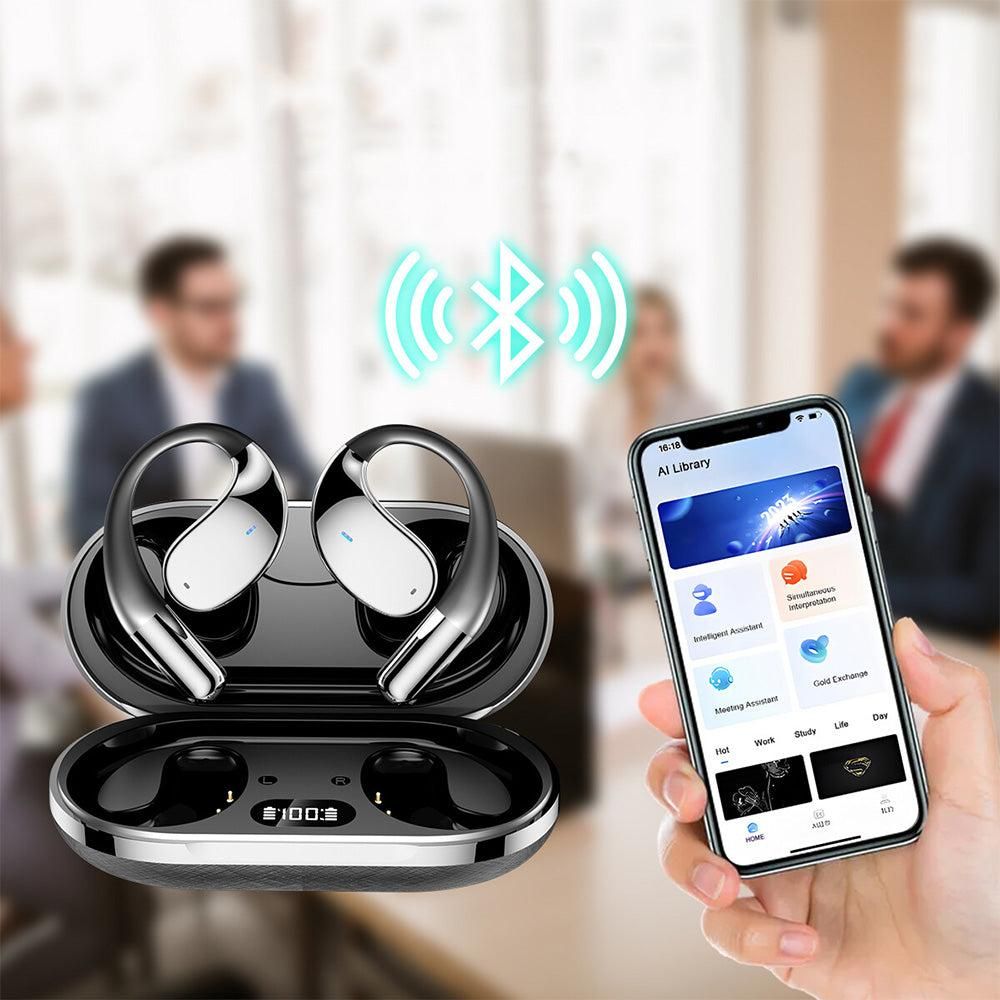 115-Language Wireless AI Translator Headphone Bluetooth Earbuds with Charging Case Black V1263-JX-7298-2