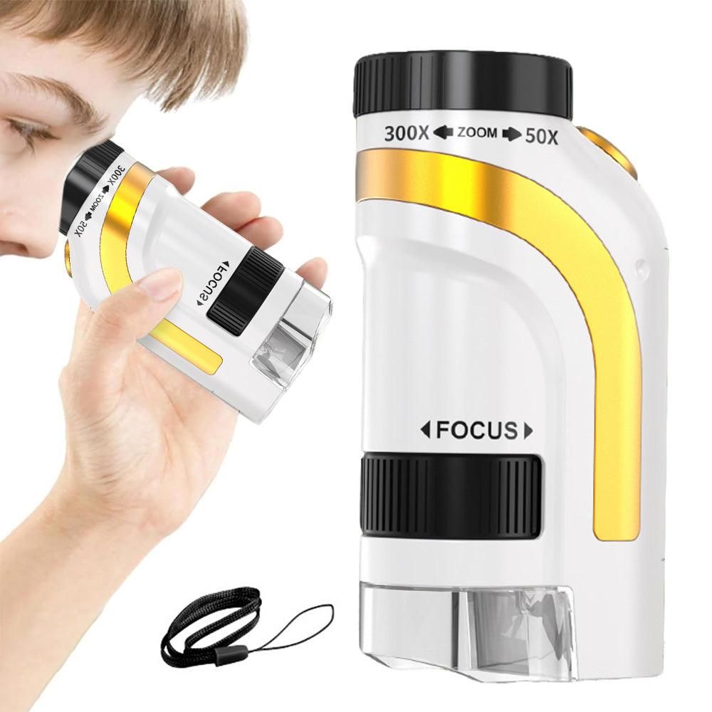 50X-300X Handheld Microscope with LED Lights Portable Pocket Zoom Gold V1263-JX-7304-1