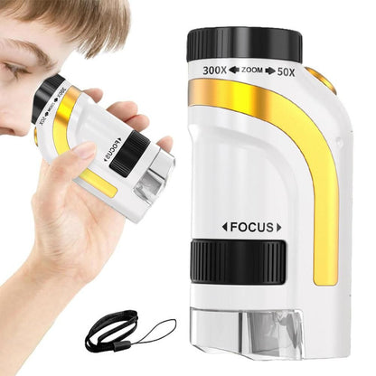 50X-300X Handheld Microscope with LED Lights Portable Pocket Zoom Gold V1263-JX-7304-1