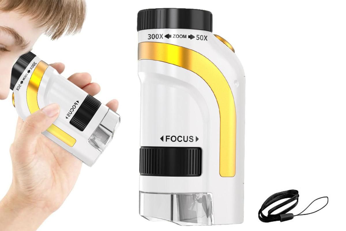 50X-300X Handheld Microscope with LED Lights Portable Pocket Zoom Gold V1263-JX-7304-1
