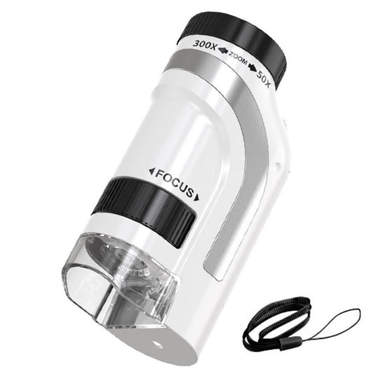 50X-300X Handheld Microscope with LED Lights Portable Pocket Zoom Silver V1263-JX-7304-2