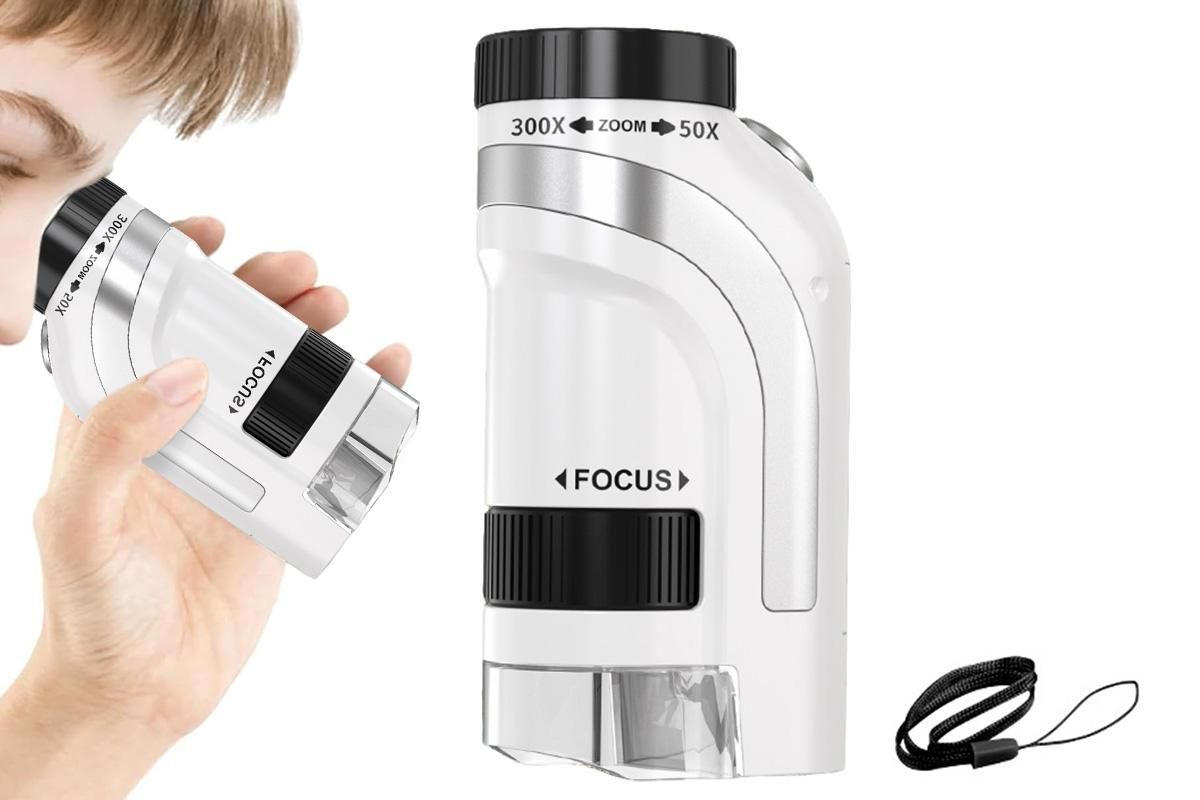 50X-300X Handheld Microscope with LED Lights Portable Pocket Zoom Silver V1263-JX-7304-2